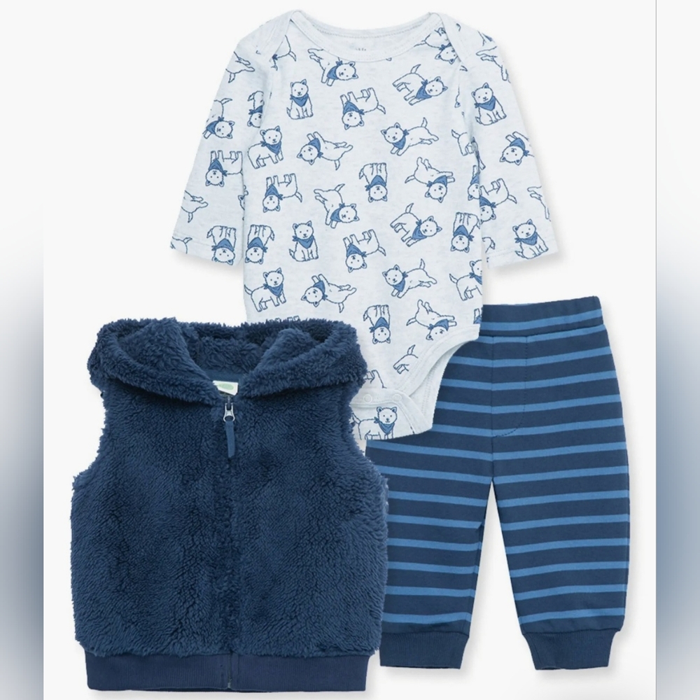 NWT Little Me Boys 3 Piece Faux-Fur Vest, 24 Months